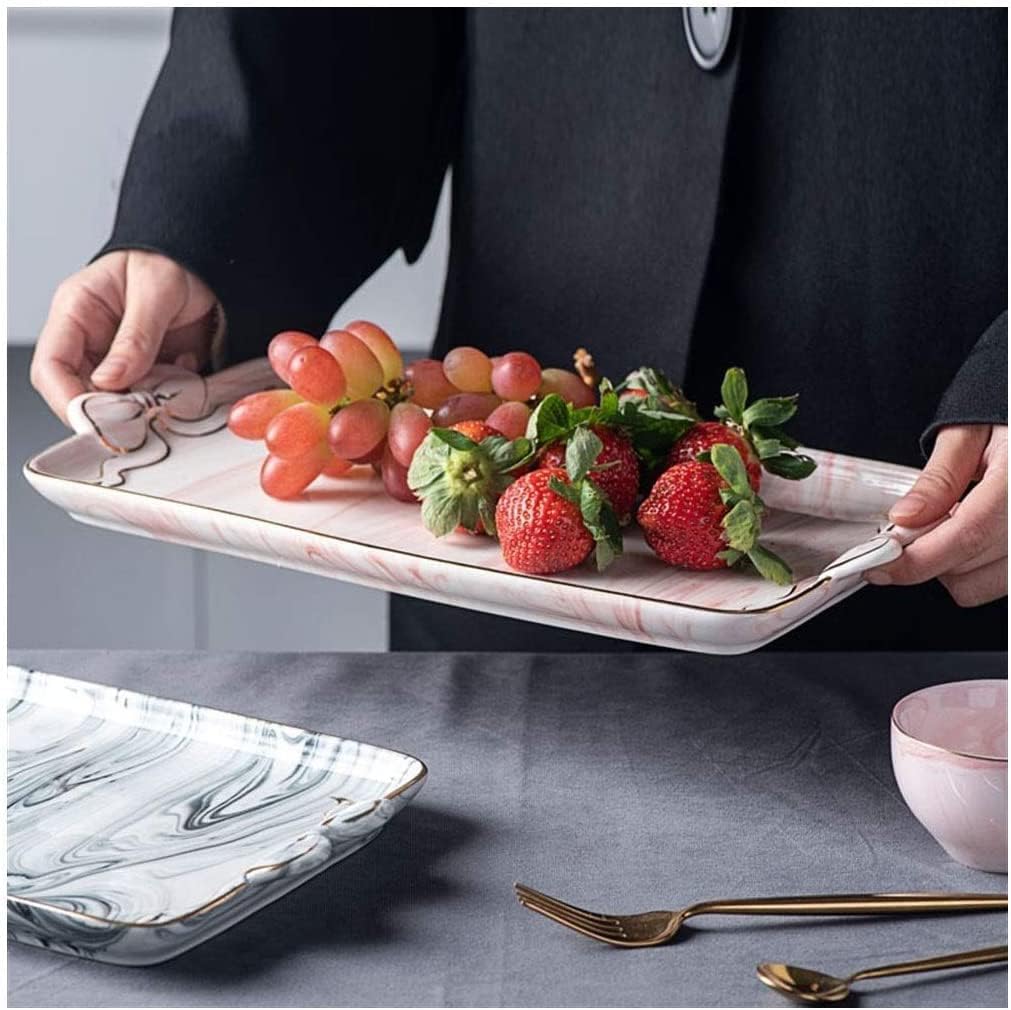 Nordic Ceramic Square Tray Marble Afternoon Tea Dessert Fruit Plate Dessert Cake Dish Cup Storage Tray(Color:Pink)