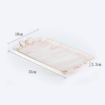 Nordic Ceramic Square Tray Marble Afternoon Tea Dessert Fruit Plate Dessert Cake Dish Cup Storage Tray(Color:Pink)
