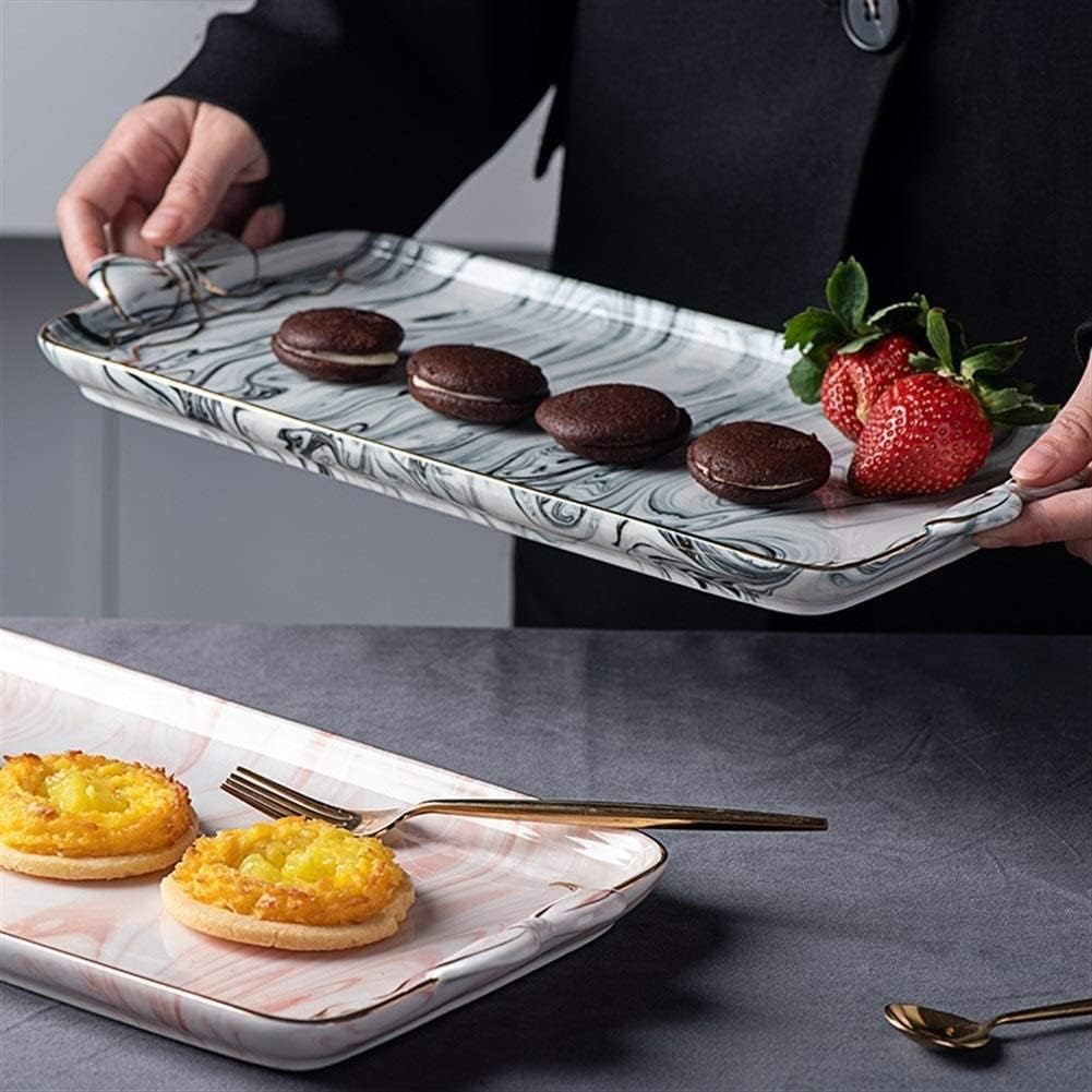Nordic Ceramic Square Tray Marble Afternoon Tea Dessert Fruit Plate Dessert Cake Dish Cup Storage Tray(Color:Pink)