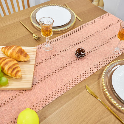 Summer Pink Table Runner Boho Macrame Dresser Runner Home Coffee Table Decor Farmhouse Style with Tassels for Dining Bedroom Living Room Decor Rustic Bridal Shower (12x90 Inches)