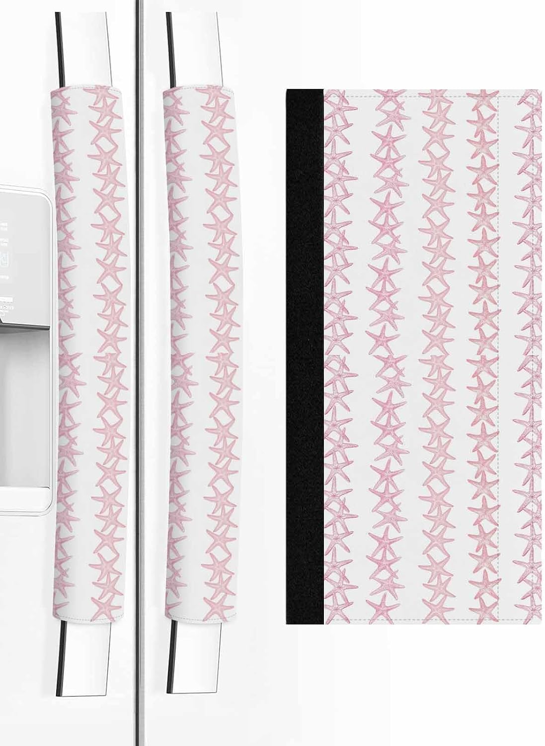 Light Pink Starfish Coastal Refrigerator Door Handle Covers Set of 2, Nautical Summer Ocean Modern Kitchen Fridge Microwave Oven Dishwasher Stove Cabinet Handle Protectors, Washable Appliance Decor