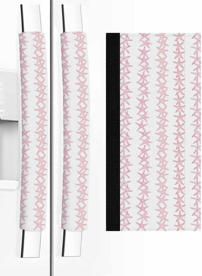 Light Pink Starfish Coastal Refrigerator Door Handle Covers Set of 2, Nautical Summer Ocean Modern Kitchen Fridge Microwave Oven Dishwasher Stove Cabinet Handle Protectors, Washable Appliance Decor