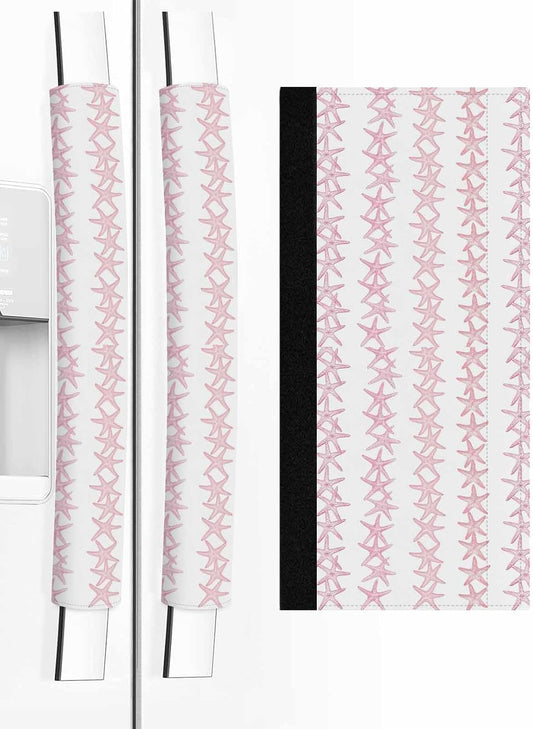 Light Pink Starfish Coastal Refrigerator Door Handle Covers Set of 2, Nautical Summer Ocean Modern Kitchen Fridge Microwave Oven Dishwasher Stove Cabinet Handle Protectors, Washable Appliance Decor