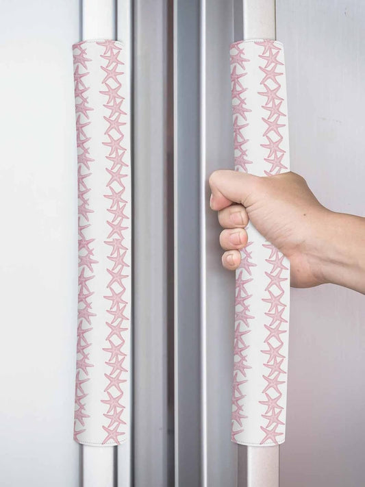 Light Pink Starfish Coastal Refrigerator Door Handle Covers Set of 2, Nautical Summer Ocean Modern Kitchen Fridge Microwave Oven Dishwasher Stove Cabinet Handle Protectors, Washable Appliance Decor