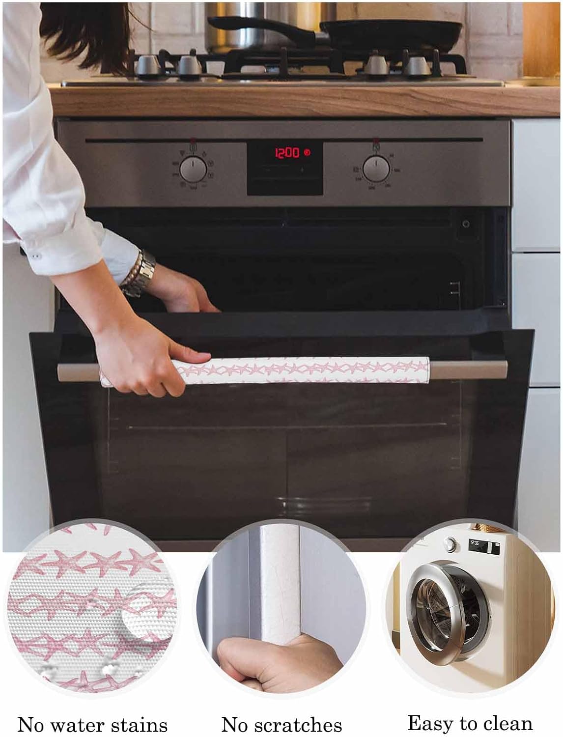 Light Pink Starfish Coastal Refrigerator Door Handle Covers Set of 2, Nautical Summer Ocean Modern Kitchen Fridge Microwave Oven Dishwasher Stove Cabinet Handle Protectors, Washable Appliance Decor