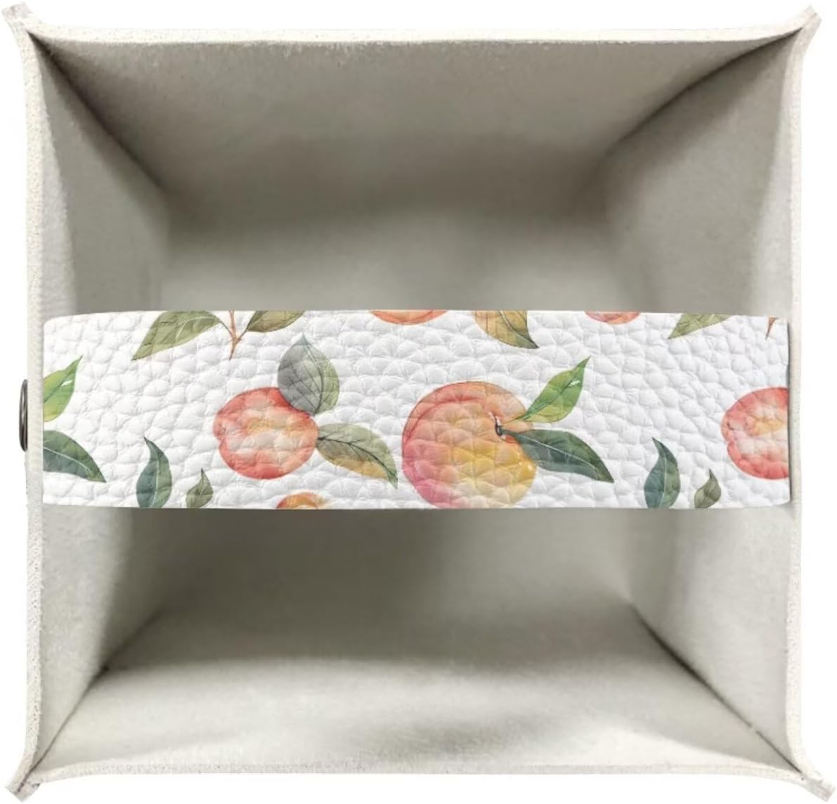 Cute Peach Tissue Box Cover PU Leather Waterproof White Square Tissue Holder Elegant Modern Decorative Print Tissues Cube Organizer for Home Office Kitchen Room Decor