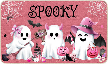 Pink Halloween Ghost Doormat, Non-Slip Entryway Door Mat, 17x29 Inch