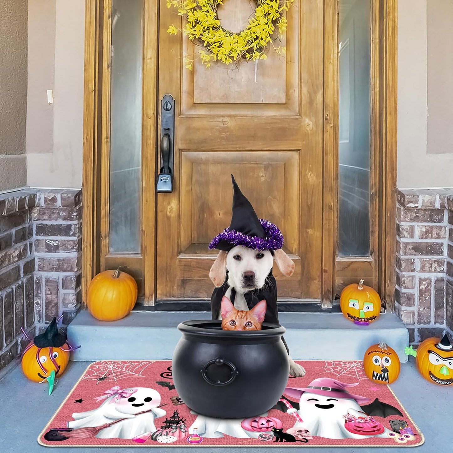 Pink Halloween Ghost Doormat, Non-Slip Entryway Door Mat, 17x29 Inch