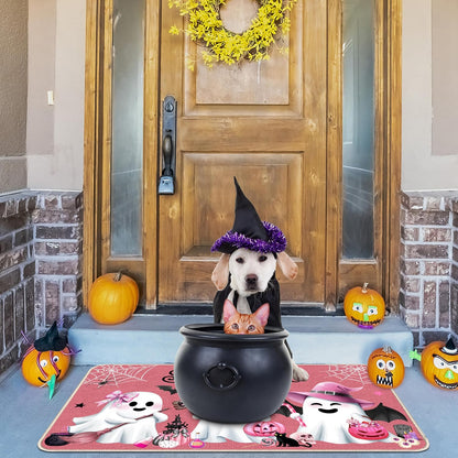 Pink Halloween Ghost Doormat, Non-Slip Entryway Door Mat, 17x29 Inch