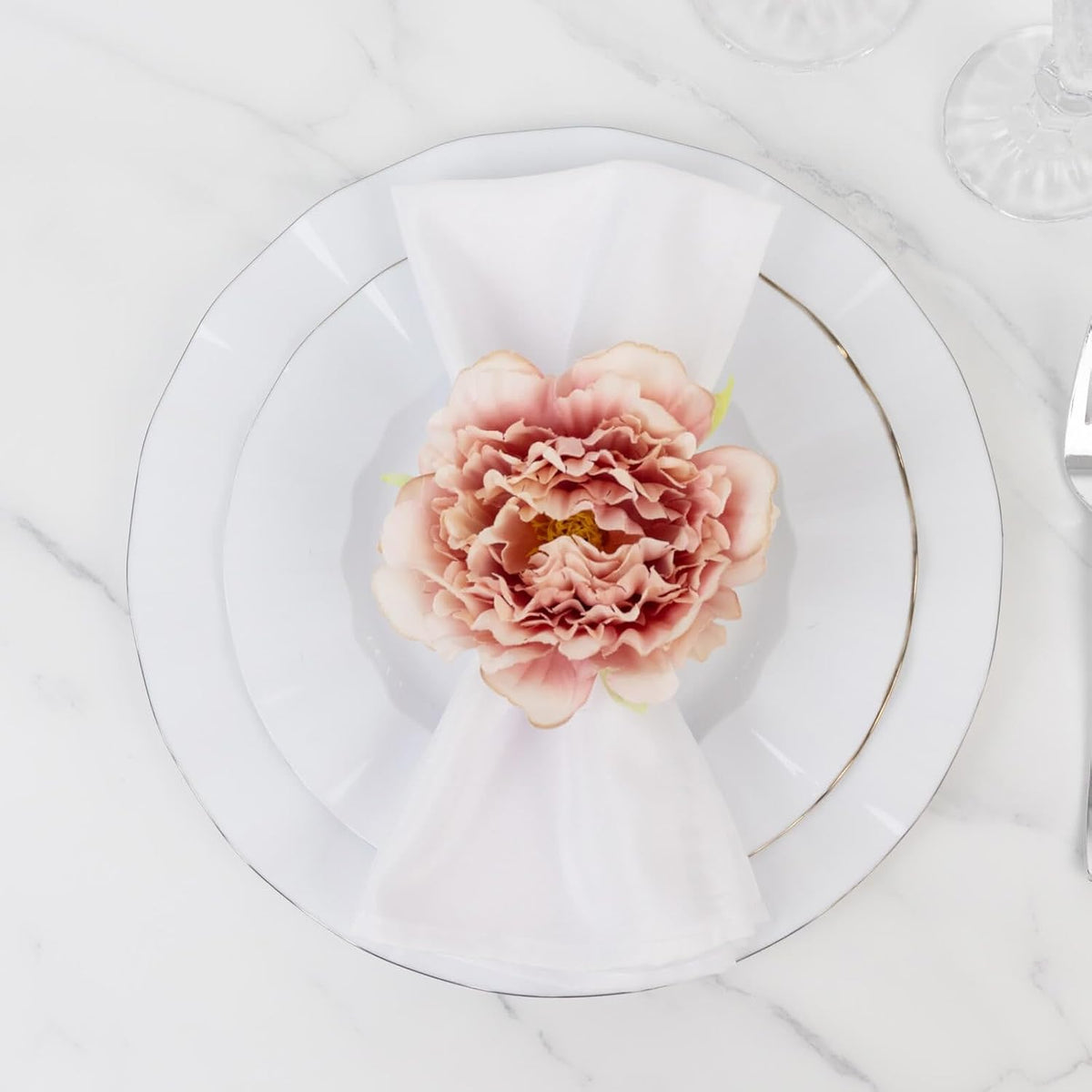 4-Pack Napkin Rings with Silk Peony Flower – Pink Floral Napkin Holders for Dinner Table Settings & Décor