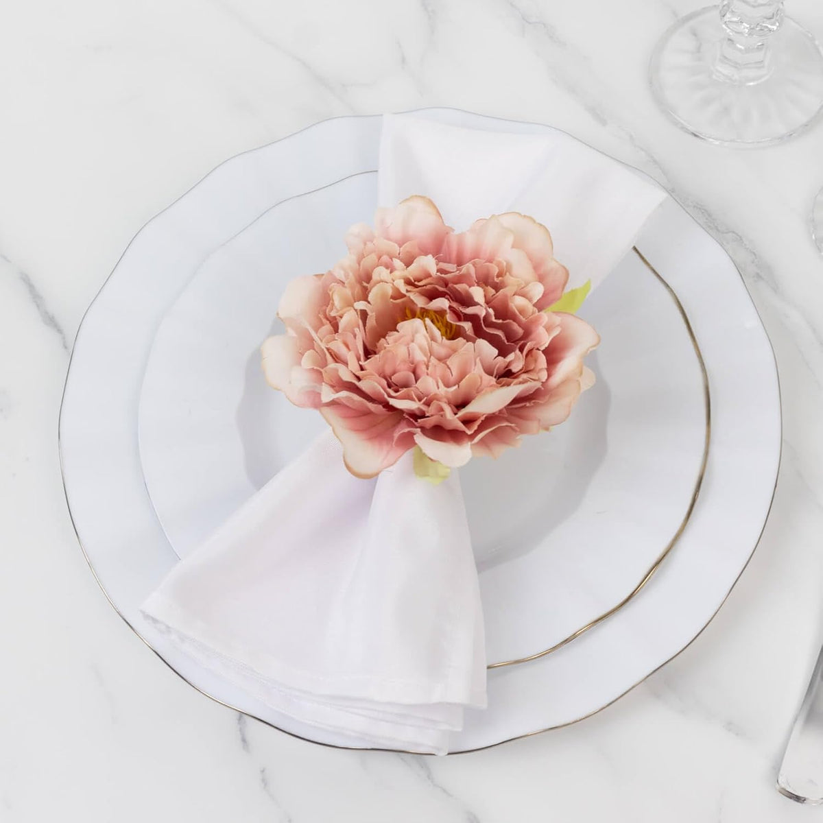 4-Pack Napkin Rings with Silk Peony Flower – Pink Floral Napkin Holders for Dinner Table Settings & Décor