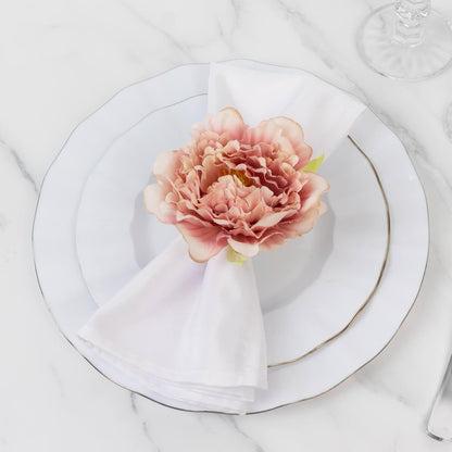 4-Pack Napkin Rings with Silk Peony Flower – Pink Floral Napkin Holders for Dinner Table Settings & Décor