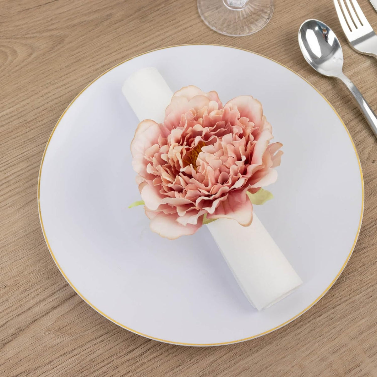 4-Pack Napkin Rings with Silk Peony Flower – Pink Floral Napkin Holders for Dinner Table Settings & Décor