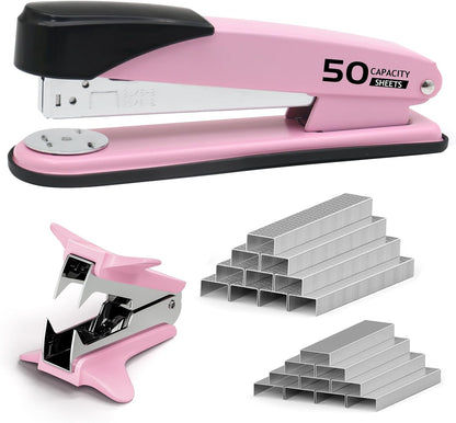 Pink Stapler Heavy Duty, Staplers for Desk, 2000 Staples, Staple Remover