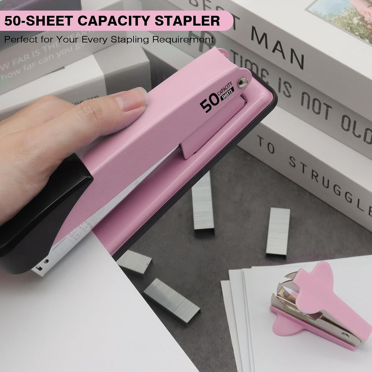Pink Stapler Heavy Duty, Staplers for Desk, 2000 Staples, Staple Remover