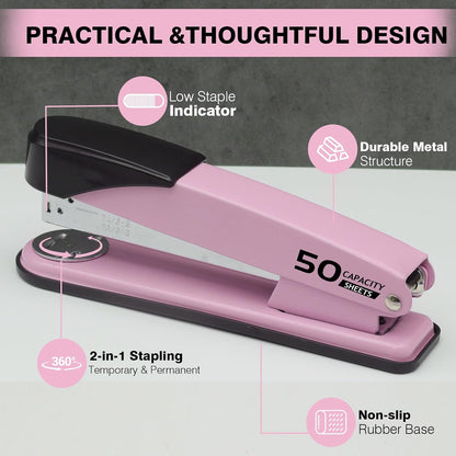 Pink Stapler Heavy Duty, Staplers for Desk, 2000 Staples, Staple Remover