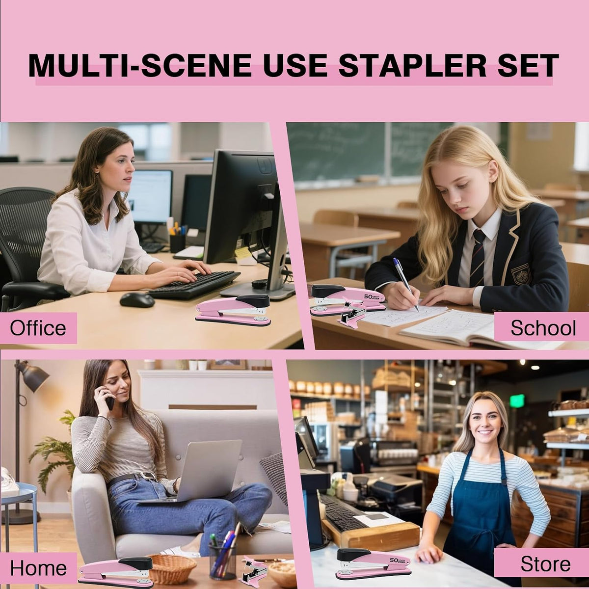 Pink Stapler Heavy Duty, Staplers for Desk, 2000 Staples, Staple Remover