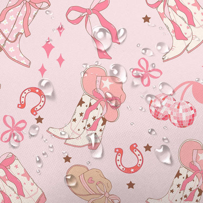 Pink Bow Western Shower Curtain, Cowgirl Cute Bowknot Disco Cherry Bow Boots Caps Shower Curtain Set for Boys Teens Girls, Waterproof Bath Curtain Decor with Hooks,Pink,72x72