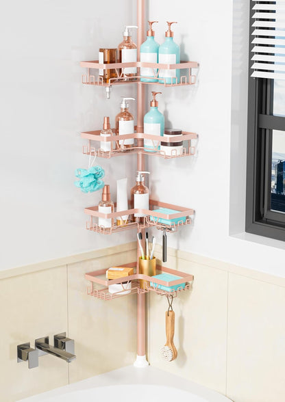 Corner Shower Caddy Tension Pole, Bathroom Organizer, Blush Nude