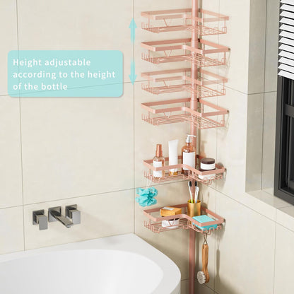 Corner Shower Caddy Tension Pole, Bathroom Organizer, Blush Nude