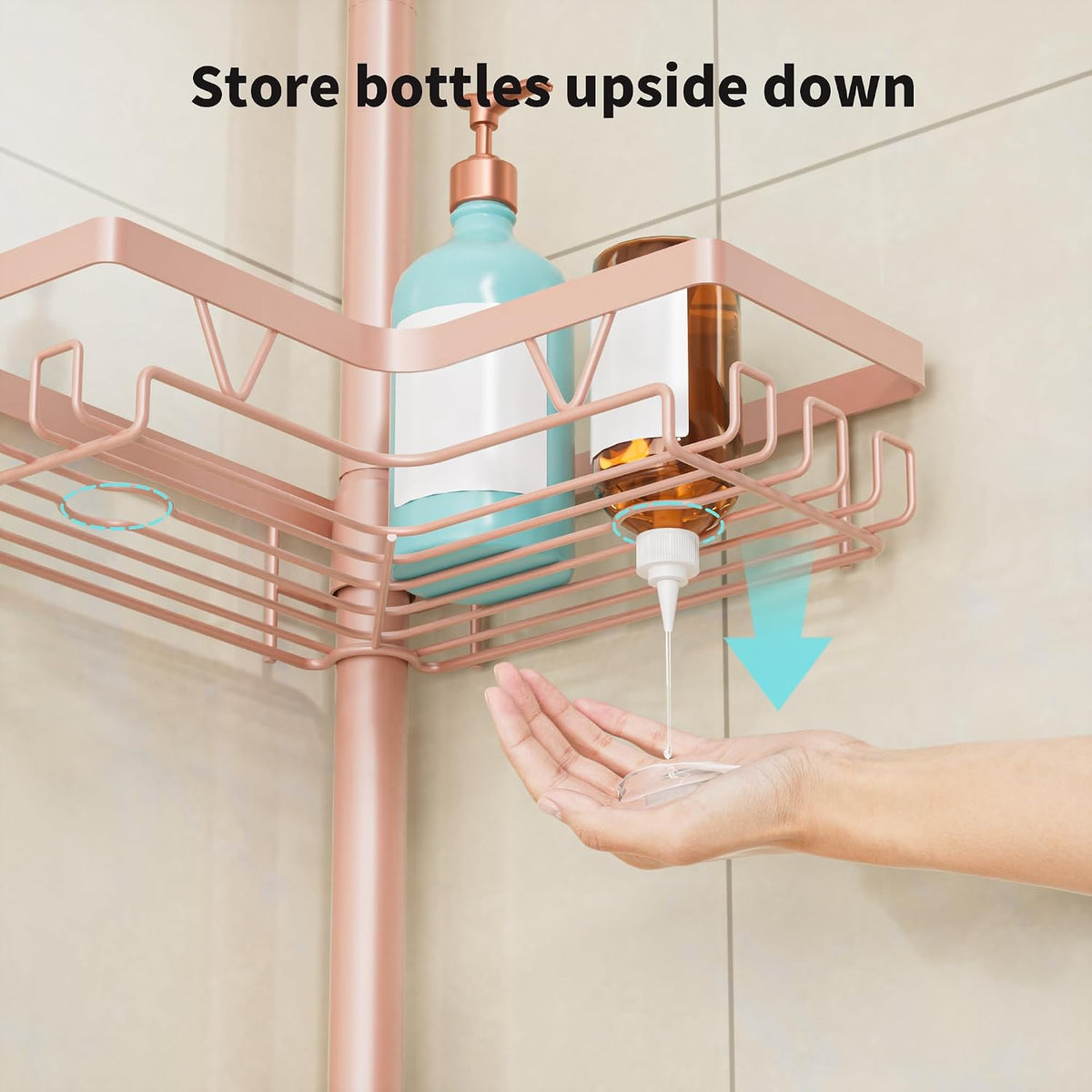 Corner Shower Caddy Tension Pole, Bathroom Organizer, Blush Nude