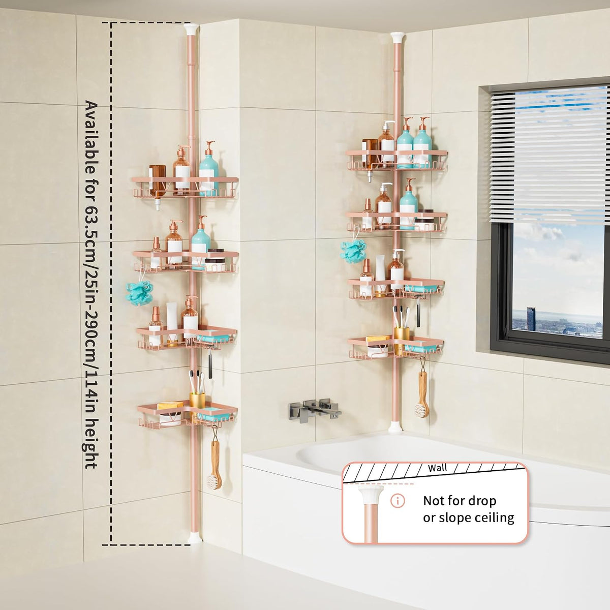 Corner Shower Caddy Tension Pole, Bathroom Organizer, Blush Nude
