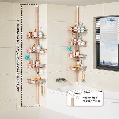 Corner Shower Caddy Tension Pole, Bathroom Organizer, Blush Nude