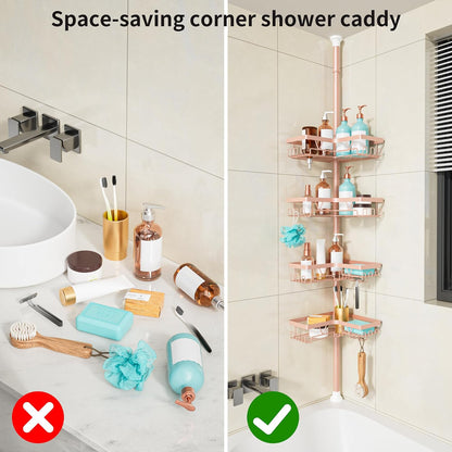 Corner Shower Caddy Tension Pole, Bathroom Organizer, Blush Nude