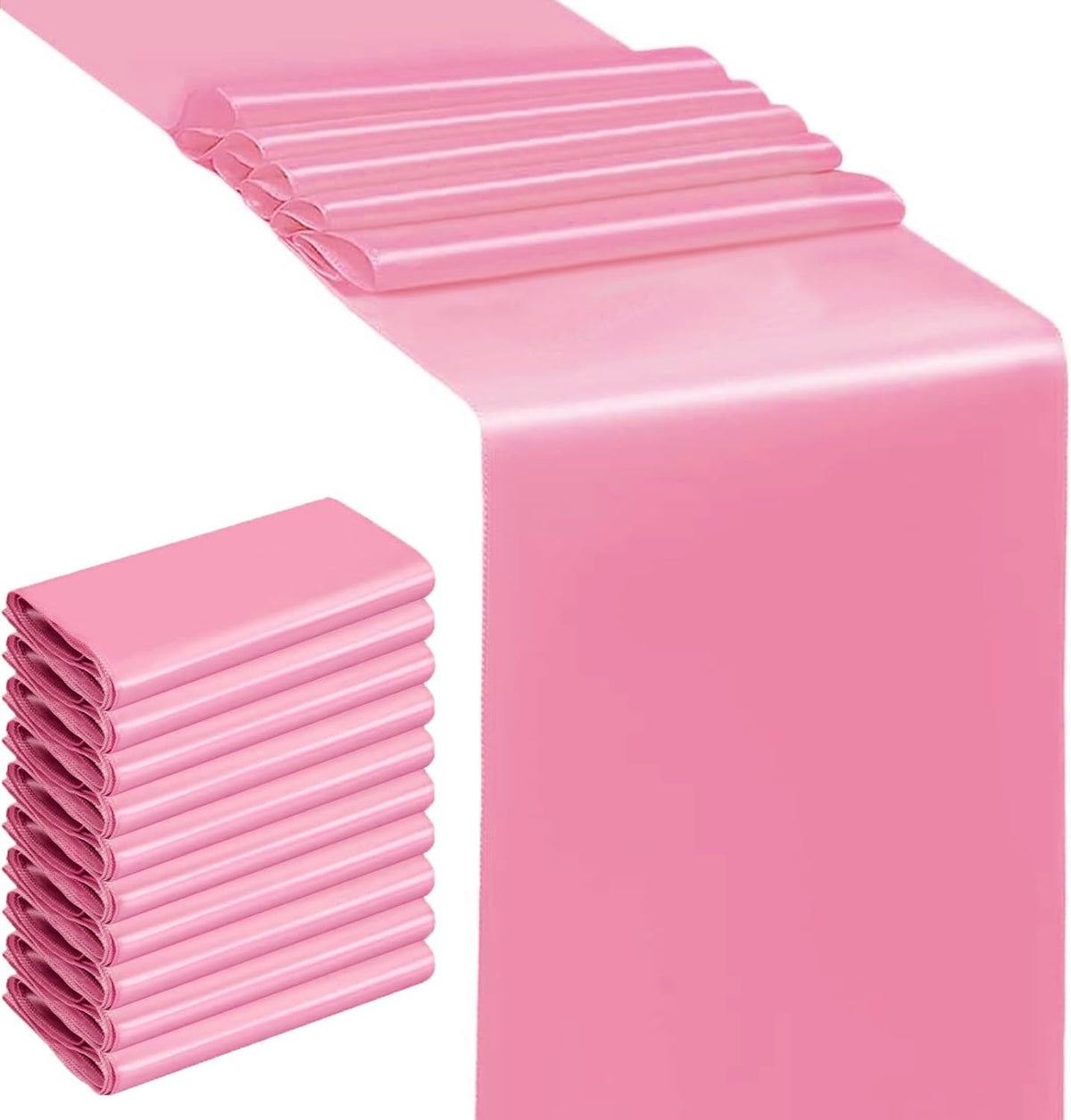 10 Pack Pink Satin Table Runners 12 x 108 Inches for Wedding Party Birthday Banquet Bridal Shower Baby Shower Engagement Table Decorations