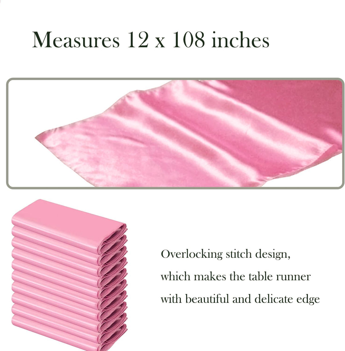 10 Pack Pink Satin Table Runners 12 x 108 Inches for Wedding Party Birthday Banquet Bridal Shower Baby Shower Engagement Table Decorations