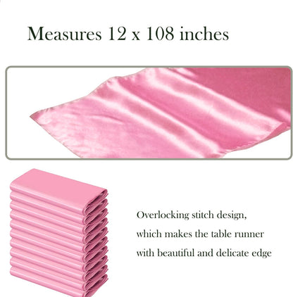 10 Pack Pink Satin Table Runners 12 x 108 Inches for Wedding Party Birthday Banquet Bridal Shower Baby Shower Engagement Table Decorations