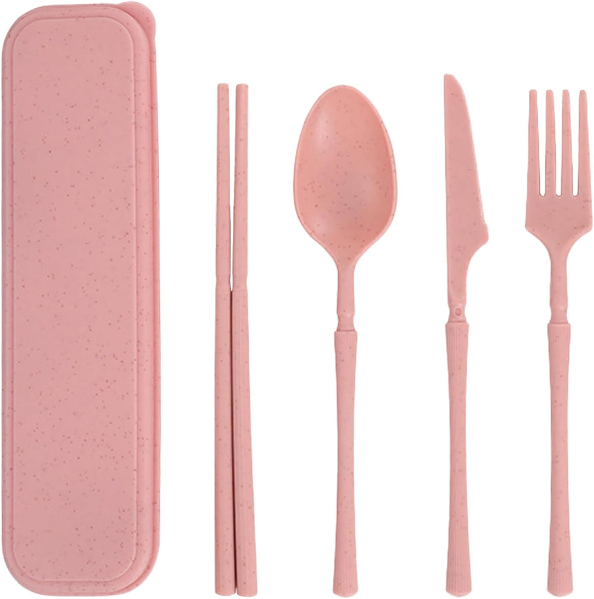 Reusable Travel Utensils with Case, Wheat Straw Fork Spoon Knife Chopsticks