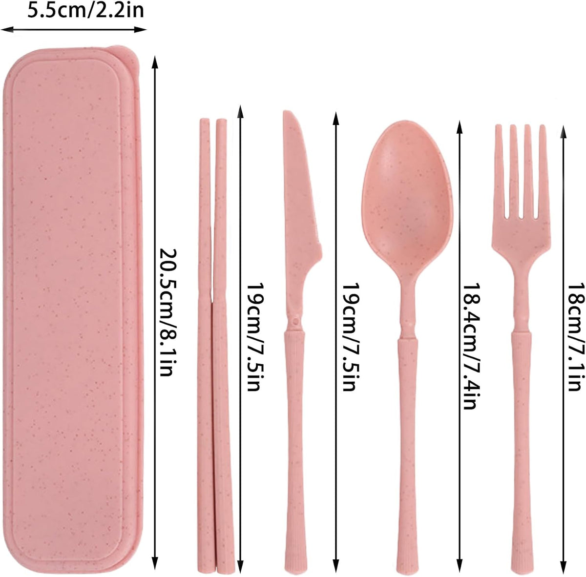Reusable Travel Utensils with Case, Wheat Straw Fork Spoon Knife Chopsticks