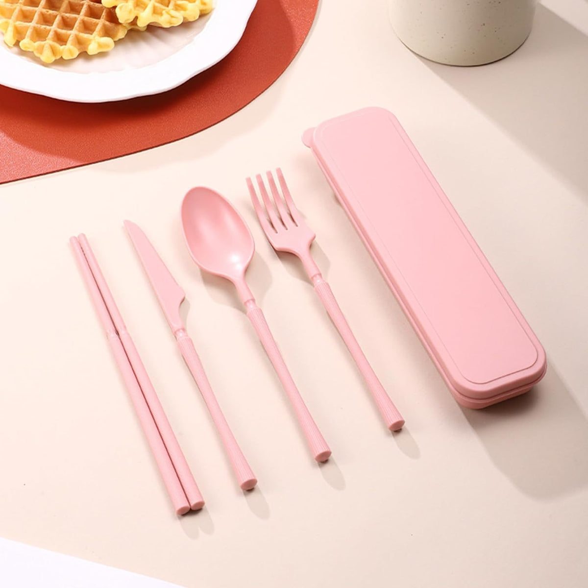 Reusable Travel Utensils with Case, Wheat Straw Fork Spoon Knife Chopsticks
