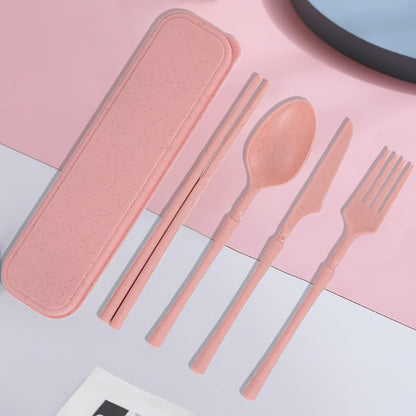 Reusable Travel Utensils with Case, Wheat Straw Fork Spoon Knife Chopsticks