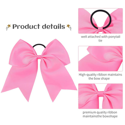 2 PCS 8 Inch Cheer Hair Bows Large Cheerleading Big Hair Bows with Ponytail Holder for Teen Girls-Pink