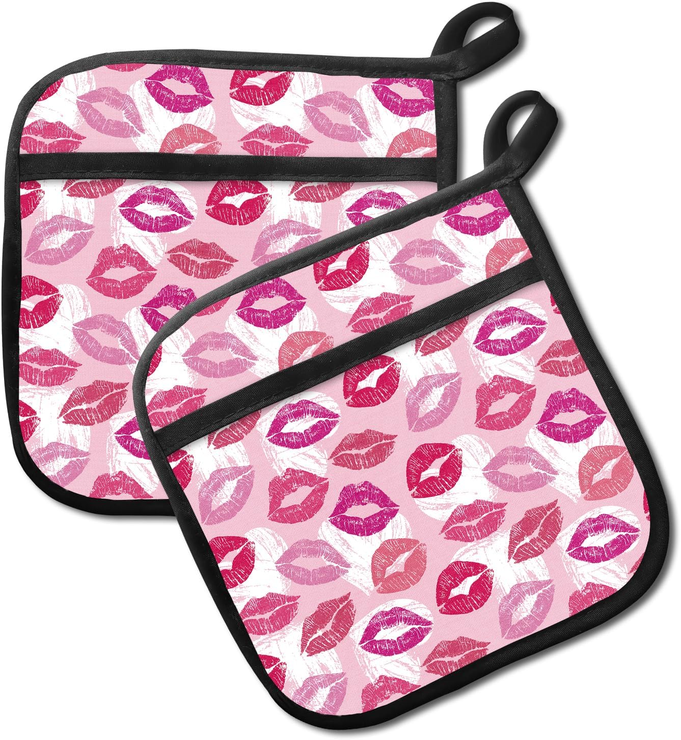 2 Pack Pot Holders for Kitchen Clearance, Cute Hot Pads, Funny Oven Pot Holders, Potholders Sets for Kitchen Heat Resistant Pink Lip Pattern