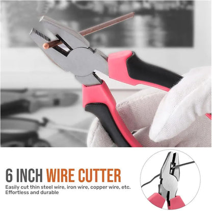 24 In 1 Multifunctional Home Repair Hand Tool Set Pliers Tape Measure Hammer Wrench Screwdriver Pink Hardware With Toolbox(24pcs pink)