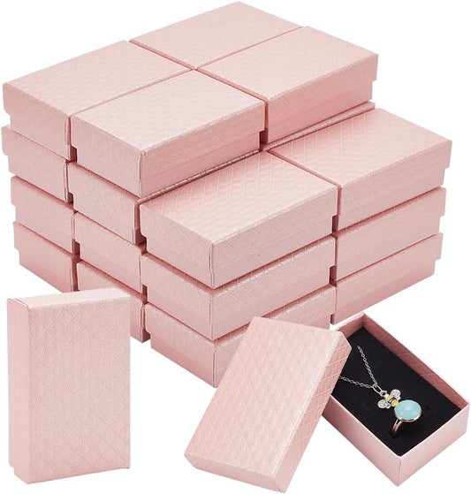 24 Pack Jewelry Gifts Boxes 3x2 Inch Rectangle Cardboard Earring Necklace Storage Boxes with Velvet Sponge for Ring, Weddings, Birthdays (Pink)