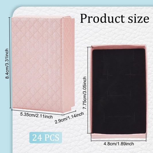 24 Pack Jewelry Gifts Boxes 3x2 Inch Rectangle Cardboard Earring Necklace Storage Boxes with Velvet Sponge for Ring, Weddings, Birthdays (Pink)