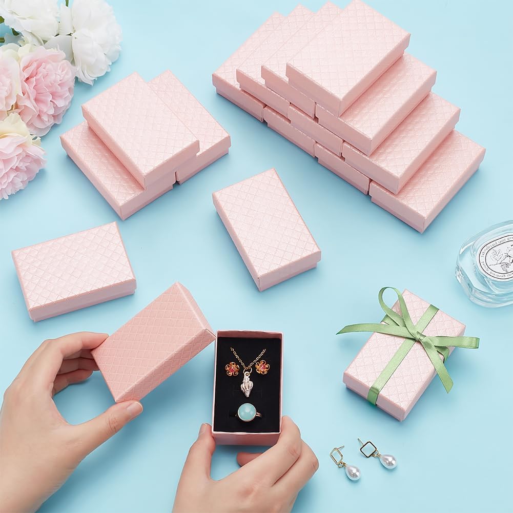 24 Pack Jewelry Gifts Boxes 3x2 Inch Rectangle Cardboard Earring Necklace Storage Boxes with Velvet Sponge for Ring, Weddings, Birthdays (Pink)