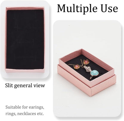 24 Pack Jewelry Gifts Boxes 3x2 Inch Rectangle Cardboard Earring Necklace Storage Boxes with Velvet Sponge for Ring, Weddings, Birthdays (Pink)