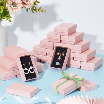 24 Pack Jewelry Gifts Boxes 3x2 Inch Rectangle Cardboard Earring Necklace Storage Boxes with Velvet Sponge for Ring, Weddings, Birthdays (Pink)