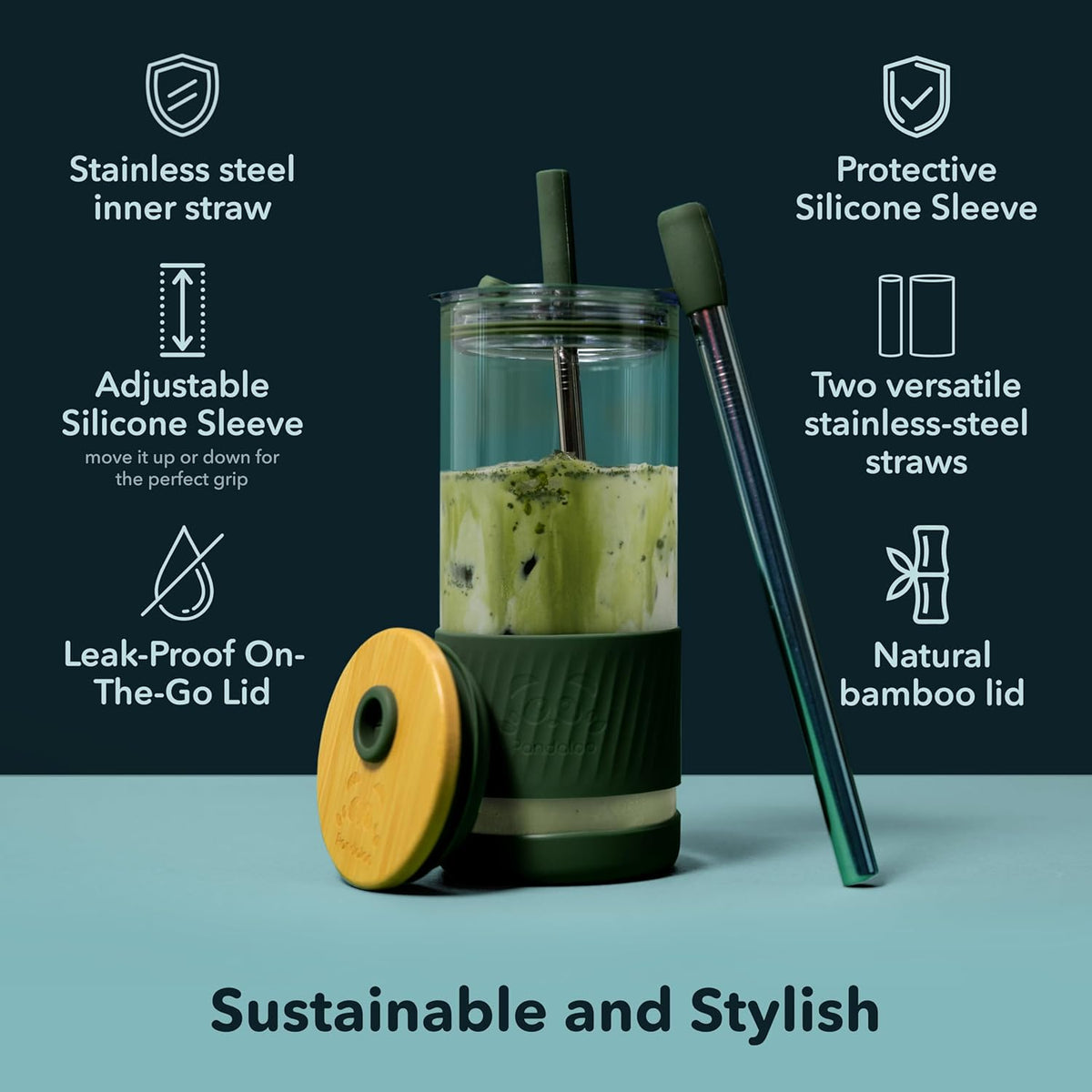 ® Glass Cups With Lids and Straws -20 Fl Oz- Perfect Size Iced Coffee Cup - Smoothie Cup With Bamboo Lid and On the go Lid (Peach Fuzz, 1 Count (Pack of 1)