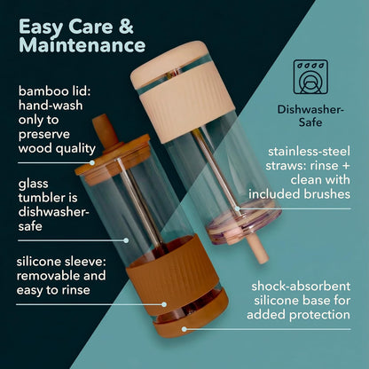 ® Glass Cups With Lids and Straws -20 Fl Oz- Perfect Size Iced Coffee Cup - Smoothie Cup With Bamboo Lid and On the go Lid (Peach Fuzz, 1 Count (Pack of 1)