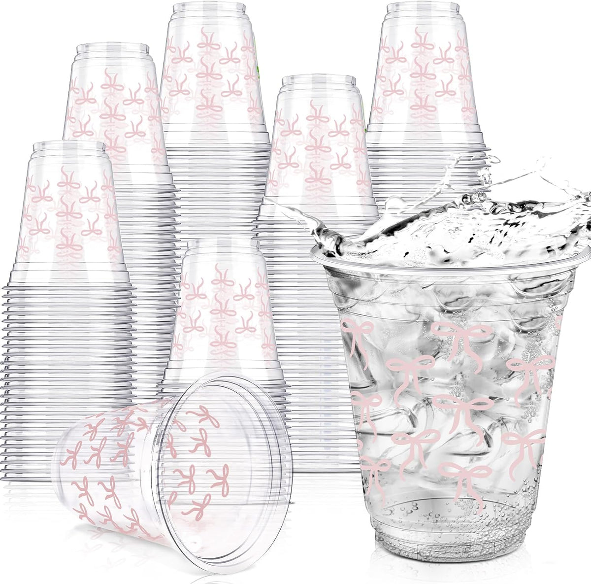 50 Pcs Pink Bow Snack Cups 12 oz Bow Plastic Cups