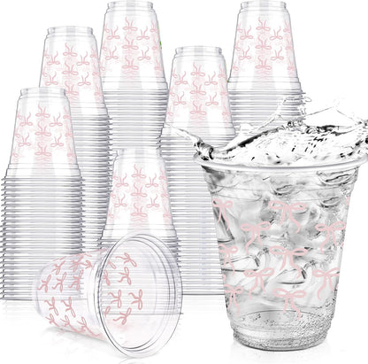 50 Pcs Pink Bow Snack Cups 12 oz Bow Plastic Cups