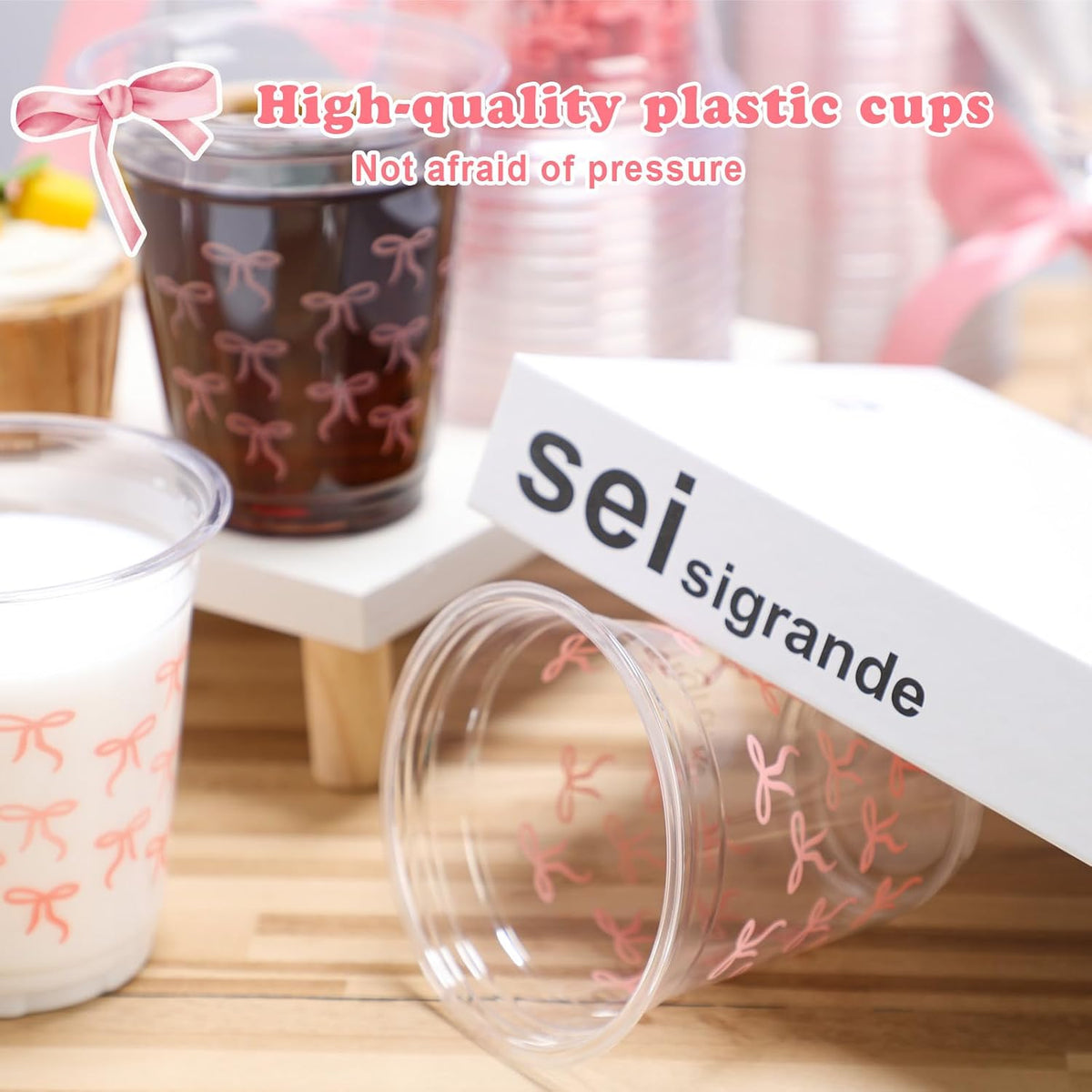 50 Pcs Pink Bow Snack Cups 12 oz Bow Plastic Cups