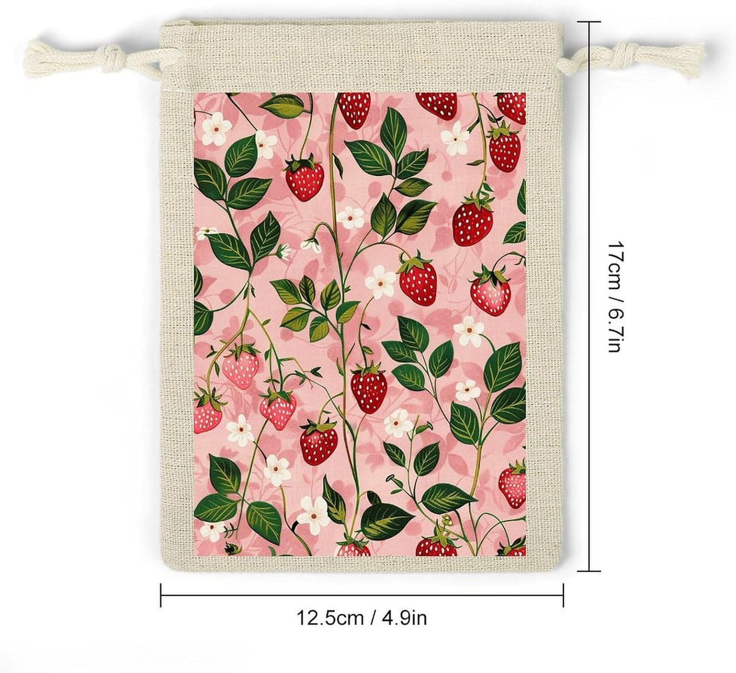 JWSDKNJ 8 Pcs Drawstring Gift Bags 4.9" X 6.7" Peach Strawberry Print Jewelry Pouches Shiny Wedding Party Favor Bags Reusable for Party, Christmas, DIY Craft
