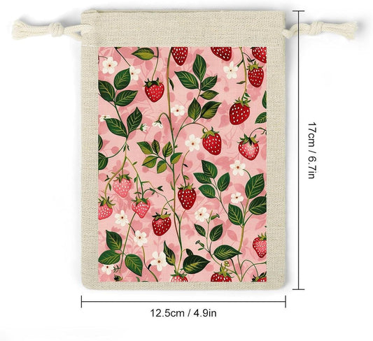JWSDKNJ 8 Pcs Drawstring Gift Bags 4.9" X 6.7" Peach Strawberry Print Jewelry Pouches Shiny Wedding Party Favor Bags Reusable for Party, Christmas, DIY Craft